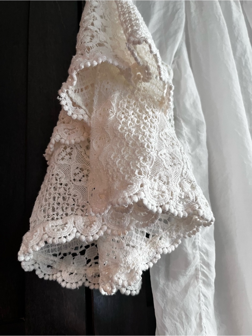 Boho Romantic White 100% Italian Silk Blouse Lace Sleeves Off Shoulder Size M - Picture 6 of 12